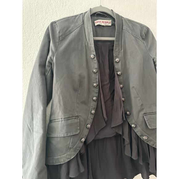 Free People Layered Ruffled Mixed-Media Boho/Chic Jacket XS Gray Utilitarian - Picture 4 of 16